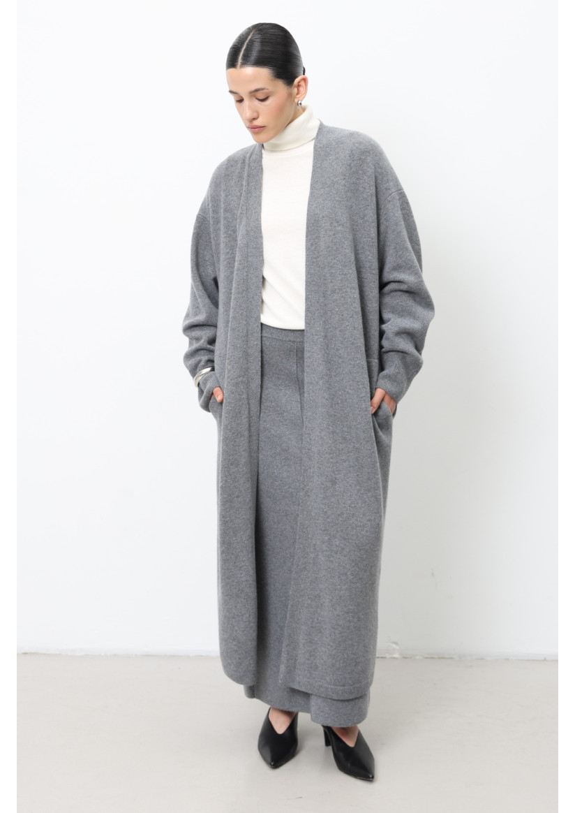 トップス Rito BOILED KNIT CARDIGAN Rito BOILED KNIT CARDIGAN Long Grey Lambswool Cardigan
